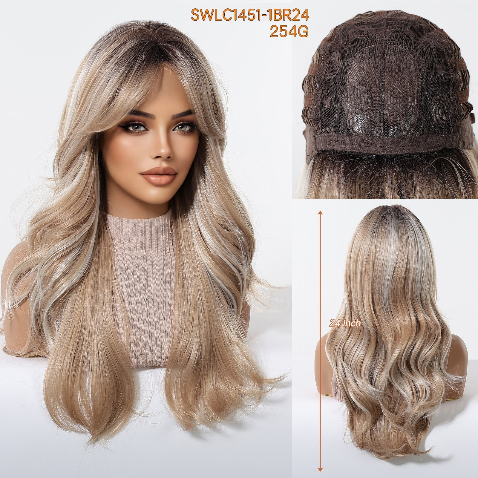 ANNA Mixed Blonde 24 Inches Long Curly Glueless Synthetic Wigs