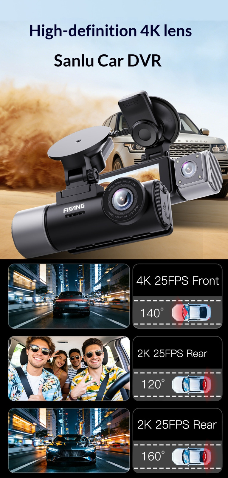 High-definition 3-in-1 4K Dash Camera With Rear And Front Recording Capabilities