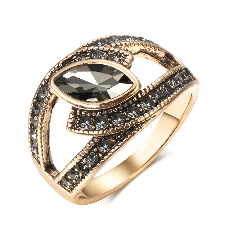 Kinel Boho Ethnic Bride Wedding Crystal Ring Antique Gold Color Big Zircon Stone Rings For Women Vintage Wedding Jewelry
