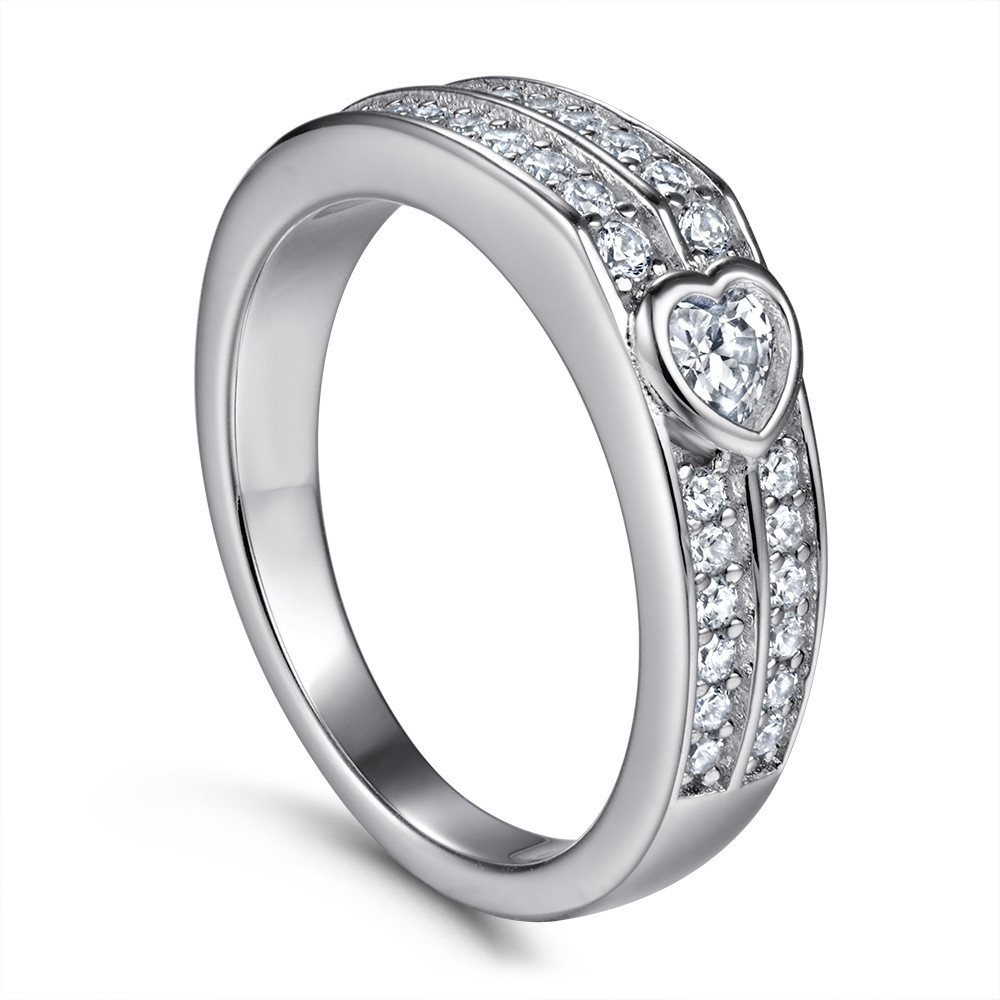 Women's Fashion Wedding Rings Heart-shaped Row Diamond Ring