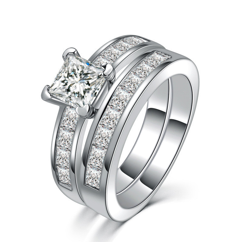 Silver Color Ring Sets For Women Fashion Wedding Band Bridal Engagement Ladies Rings Jewelry Female Cubic Zirconia Bagues