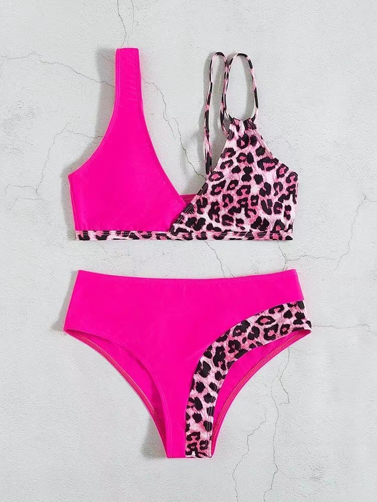 New High Waist Color Stitching Bikini Swimsuit